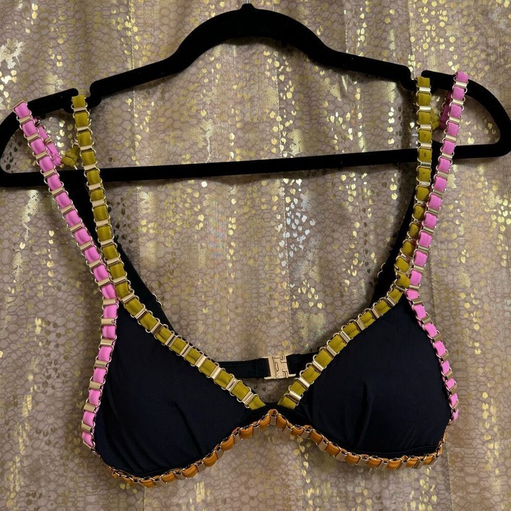 Lily Rose Paradise Black Pink Orange Yellow Gold Plated Chain Triangle Bikini To